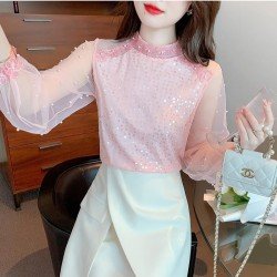  2024 Fall Pure Color Lace Embroidered Women's Top