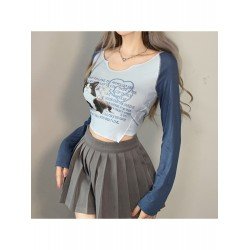 Vintage Cat Graphic V Neck Crop T Shirts Vintage Cat Graphic V Neck Crop T Shirts