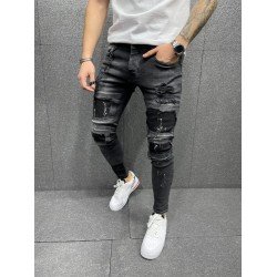 Fashion Patch Pure Color Men's Denim Jeans  Fashion Patch Pure Color Men's Denim Jeans