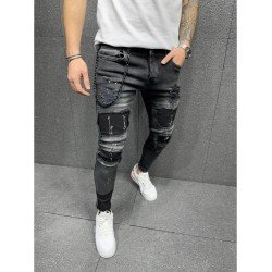 Fashion Patch Pure Color Men's Denim Jeans  Fashion Patch Pure Color Men's Denim Jeans