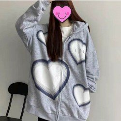 Heart Pattern Black Oversized Hooded Collar Coats