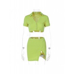 Summer Pure Color Top And Split Skirt Suits  Summer Pure Color Top And Split Skirt Suits