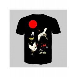 Crane Bird Pattern Summer Couple Tees Crane Bird Pattern Summer Couple Tees