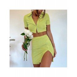 Summer Pure Color Top And Split Skirt Suits  Summer Pure Color Top And Split Skirt Suits