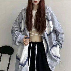 Heart Pattern Black Oversized Hooded Collar Coats