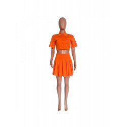 Pure Color Crop Top And Pleated Skirt Suit  Pure Color Crop Top And Pleated Skirt Suit