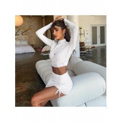 White Matching Ruched 2 Piece Skirt Sets White Matching Ruched 2 Piece Skirt Sets