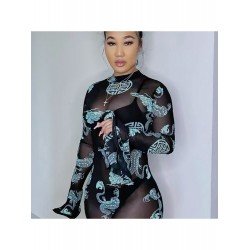 Nightclub See Through Backless Mock Neck Rompers