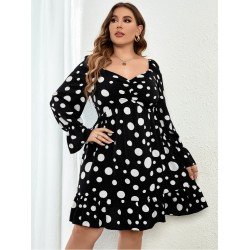Plus Size Black Dots Puff Sleeve Ruffle Dresses Plus Size Black Dots Puff Sleeve Ruffle Dresses