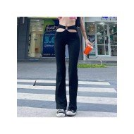  Fashion Pure Color Hollowed Out Low Waist Pants