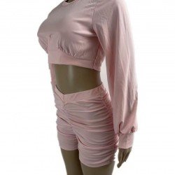 Solid Long Sleeve Matching Sweatshirt And Short Sets
