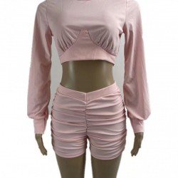 Solid Long Sleeve Matching Sweatshirt And Short Sets