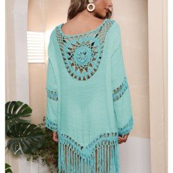  Boho Tassels Hollowed Out Patchwork Dress