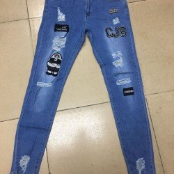 Embroidery White Ripped Jean Trousers For Men