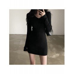Casual Simple Black V Neck Long Sleeve Short Dress Casual Simple Black V Neck Long Sleeve Short Dress