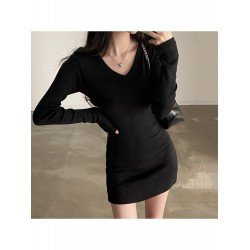 Casual Simple Black V Neck Long Sleeve Short Dress Casual Simple Black V Neck Long Sleeve Short Dress