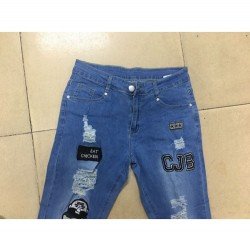 Embroidery White Ripped Jean Trousers For Men