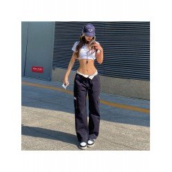 Black Straight Leg High Waist Patchwork Jean Trousers Black Straight Leg High Waist Patchwork Jean Trousers