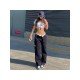 Black Straight Leg High Waist Patchwork Jean Trousers