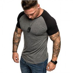  Men Summer Contrast Color Short Sleeve T Shirt