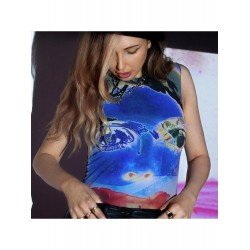  Summer 2024 Mesh Print Women's Vest Top