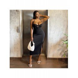 Sexy Black Halter Slit Midi Dresses Sexy Black Halter Slit Midi Dresses