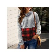  2024 Autumn Casual Hooded Plaid Patchwork Women's Sweater