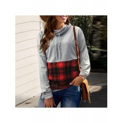  2024 Autumn Casual Hooded Plaid Patchwork Women's Sweater