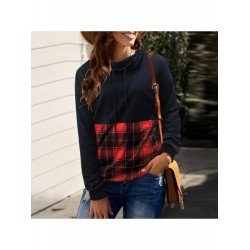 2024 Autumn Casual Hooded Plaid Patchwork Women's Sweater  2024 Autumn Casual Hooded Plaid Patchwork Women's Sweater