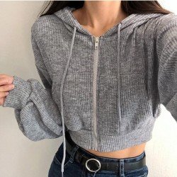 Fall Solid Hooded Short Coats For Ladies