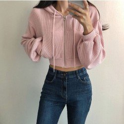 Fall Solid Hooded Short Coats For Ladies