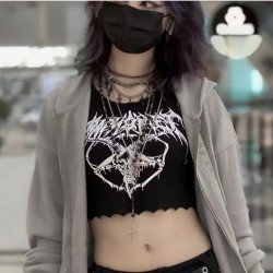  Sexy Crew Neck Digital Printing Crop Vest
