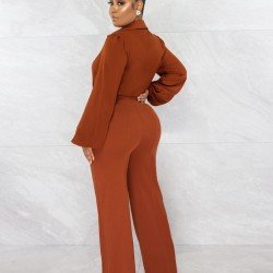  Sexy Pure Color Long Sleeve Women's Jumpsuit