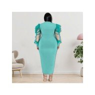  Pure Color Round Neck Long Sleeve Dress