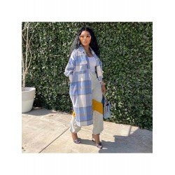 Plaid Spring Long Sleeve Button Down Midi Coats Plaid Spring Long Sleeve Button Down Midi Coats