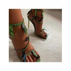 Snake Printed Leaf Stiletto Ankle Strap Heels  Snake Printed Leaf Stiletto Ankle Strap Heels