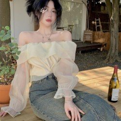  Gentle Style Off Shoulder Women's Long Sleeve Top