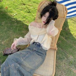  Gentle Style Off Shoulder Women's Long Sleeve Top