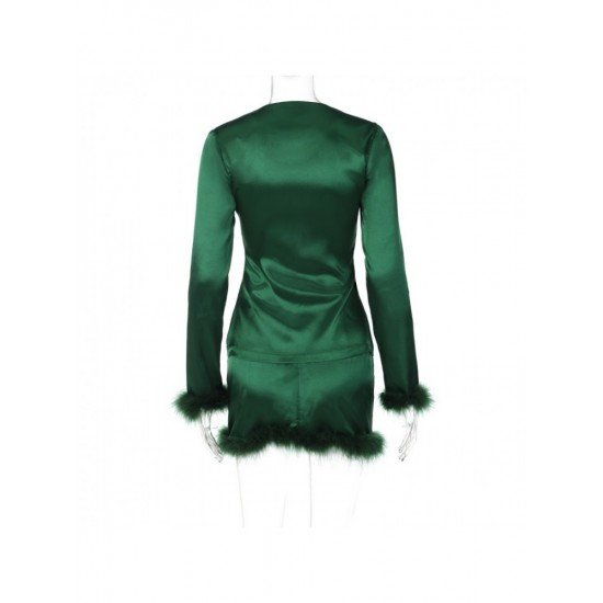  2024 Pure Color Top And Plush Skirt Suit