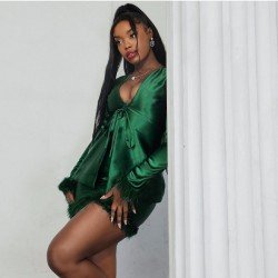  2024 Pure Color Top And Plush Skirt Suit