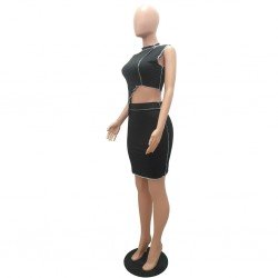 Patchwork Sleeveless Matching 2 Piece Skirt Sets Patchwork Sleeveless Matching 2 Piece Skirt Sets