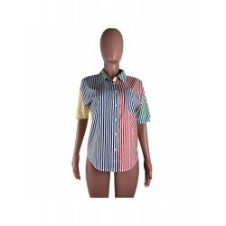Spring Fashion Striped Patchwork Women's Shirt  Spring Fashion Striped Patchwork Women's Shirt