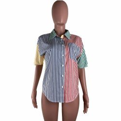  Spring Fashion Striped Patchwork Women's Shirt