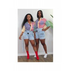  Spring Fashion Striped Patchwork Women's Shirt