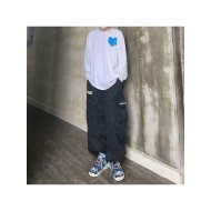 Unisex Black Wide Leg Cargo Trousers