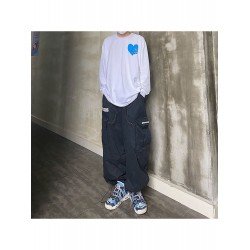 Unisex Black Wide Leg Cargo Trousers Unisex Black Wide Leg Cargo Trousers