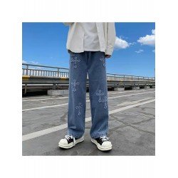 Patchwork Cross Wide Leg Blue Jeans For Women Patchwork Cross Wide Leg Blue Jeans For Women