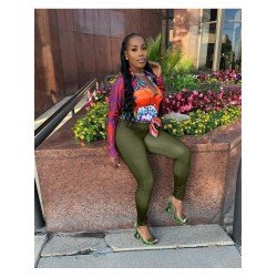 Fall Printed Blouse And Trousers Sets For Women