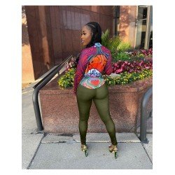 Fall Printed Blouse And Trousers Sets For Women