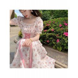 French Sweet Square Collar Floral Women's Dress  French Sweet Square Collar Floral Women's Dress